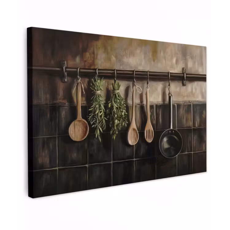 Keukengerei - Rustiek - Tegels - Kruiden Tuinposter op houten frame 2 cm dik klein -3d