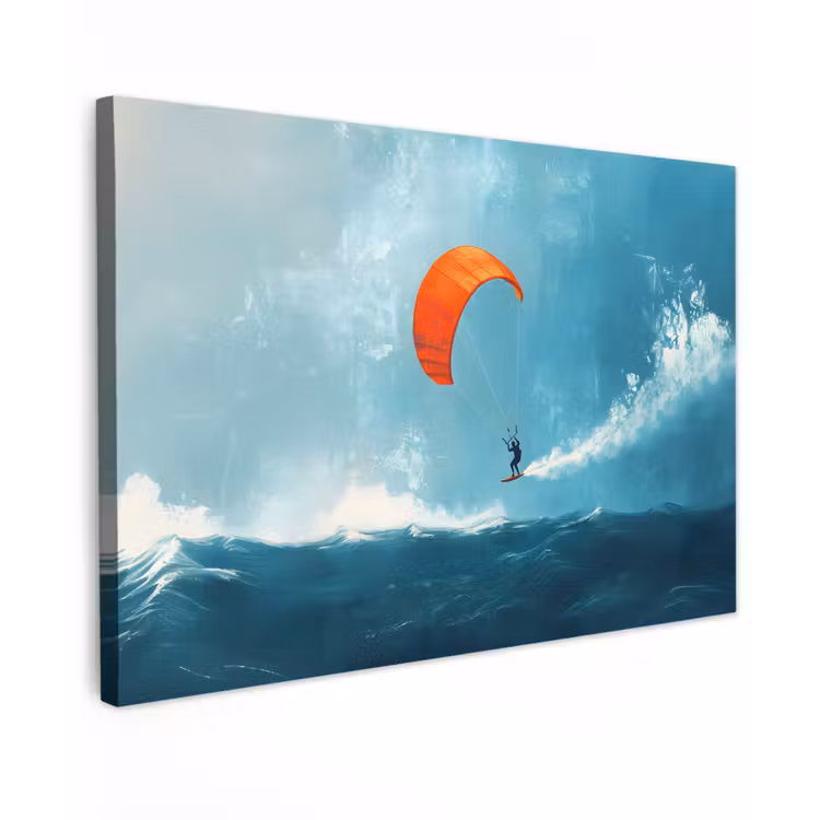 Kitesurfer - Oranje - Zee - Lucht Tuinposter op houten frame 2 cm dik klein -3d