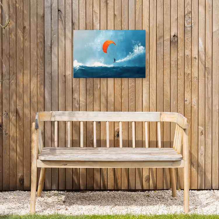 Kitesurfer - Oranje - Zee - Lucht Tuinposter op houten frame 2 cm dik klein -sfeer4
