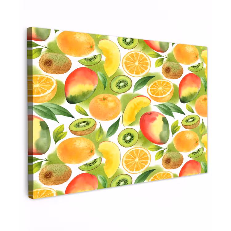Kiwi - Sinasappel - Mango - Perzik Tuinposter op houten frame 2 cm dik klein 845 -3d
