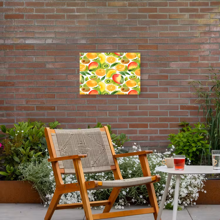Kiwi - Sinasappel - Mango - Perzik Tuinposter op houten frame 2 cm dik klein 845 -sfeer3
