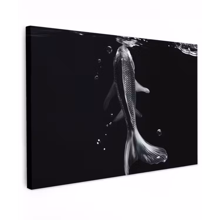 Koi - Vissen - Water - Zwart Tuinposter op houten frame 2 cm dik klein -3d