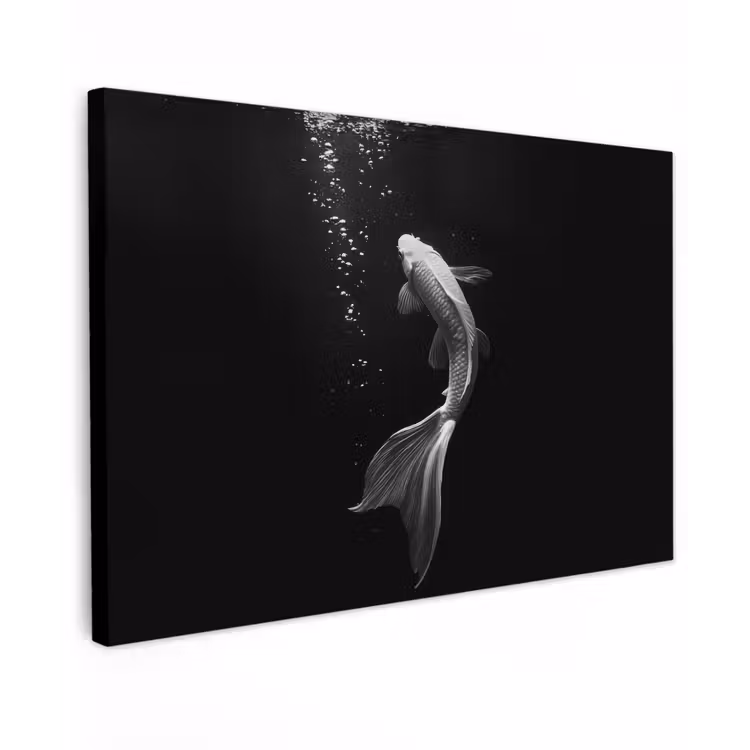 Koi - Vis - Wit - Zwart Tuinposter op houten frame 2 cm dik klein -3d
