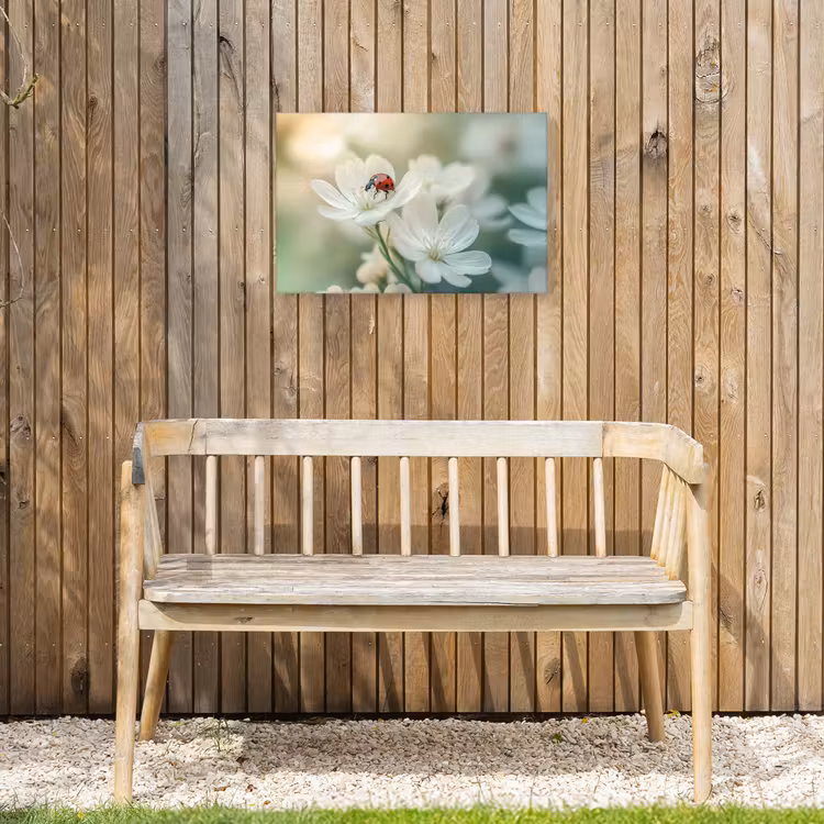 Lieveheersbeestje - Bloemen - Wit Tuinposter op houten frame 2 cm dik klein -sfeer4