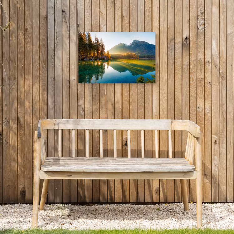 Meer - Bos - Bergen - Natuur - Zon - Landschap Tuinposter op houten frame 2 cm dik klein -sfeer4