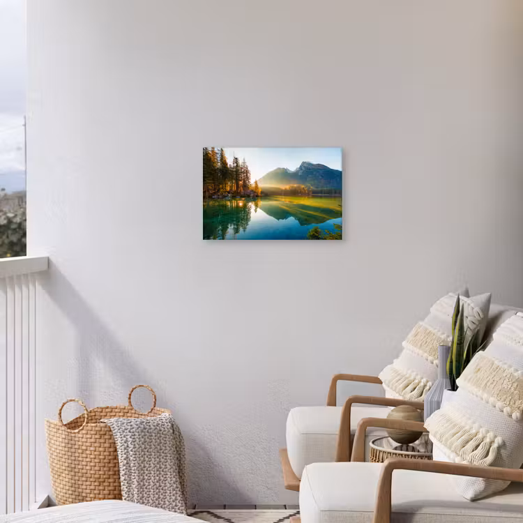 Meer - Bos - Bergen - Natuur - Zon - Landschap Tuinposter op houten frame 2 cm dik klein -sfeer1