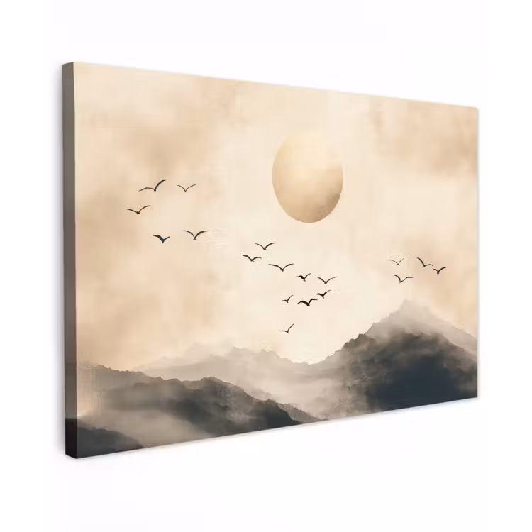 Landschap - Japandi - vogel Tuinposter op houten frame 2 cm dik klein -3d
