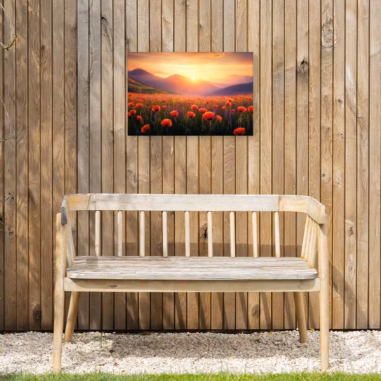Landschap - Zonsondergang - Bloemenveld Tuinposter op houten frame 2 cm dik klein -sfeer4