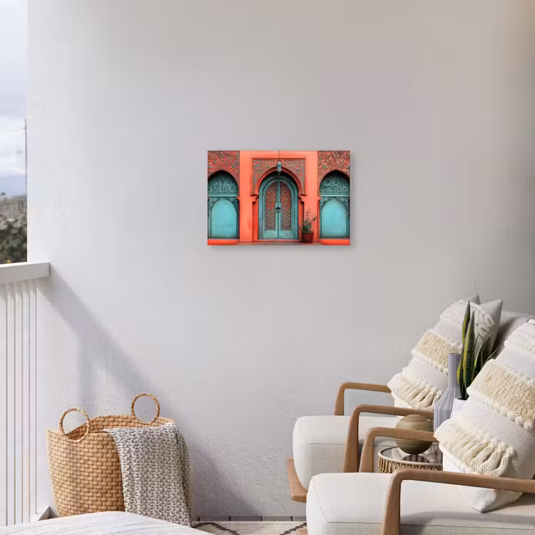 Lantaarn - Deur - Turquoise Tuinposter op houten frame 2 cm dik klein -sfeer1