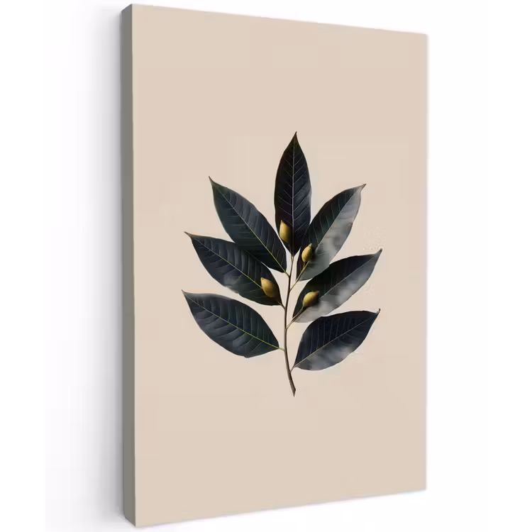 Laurierbladeren - Bloemknoppen - subtiel Tuinposter op houten frame 2 cm dik klein -3d