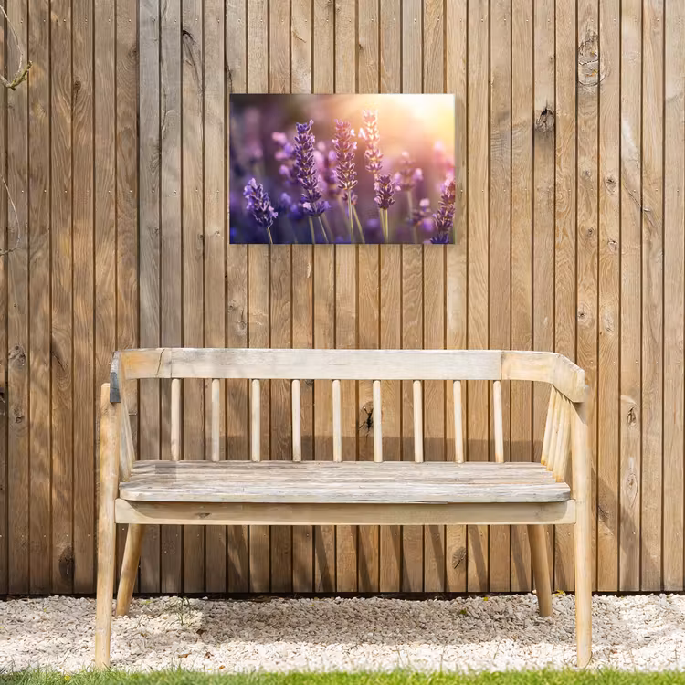 Lavendelbloemen - Paars - Zonlicht Tuinposter op houten frame 2 cm dik klein -sfeer4