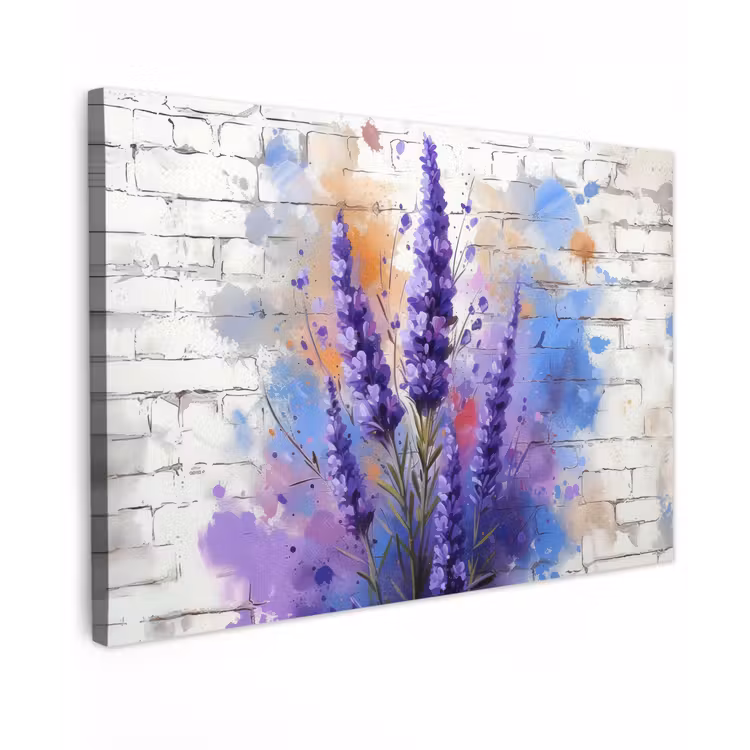 Lavendel op Witte Bakstenen Muur Tuinposter op houten frame 2 cm dik klein -3d