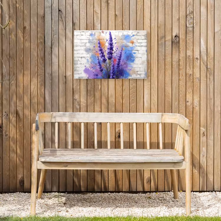 Lavendel op Witte Bakstenen Muur Tuinposter op houten frame 2 cm dik klein -sfeer4