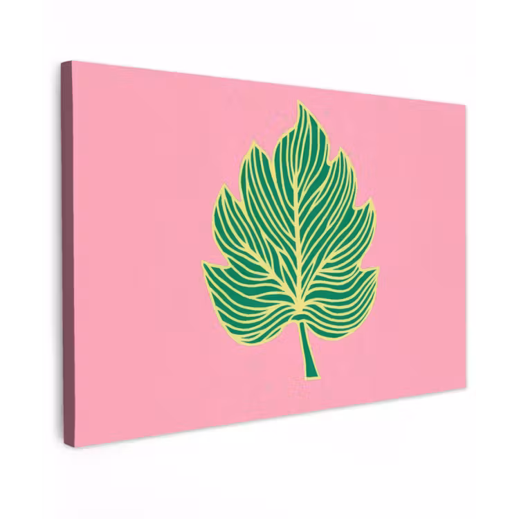 Blad - Groen - Illustratie - Minimalistisch Tuinposter op houten frame 2 cm dik klein -3d