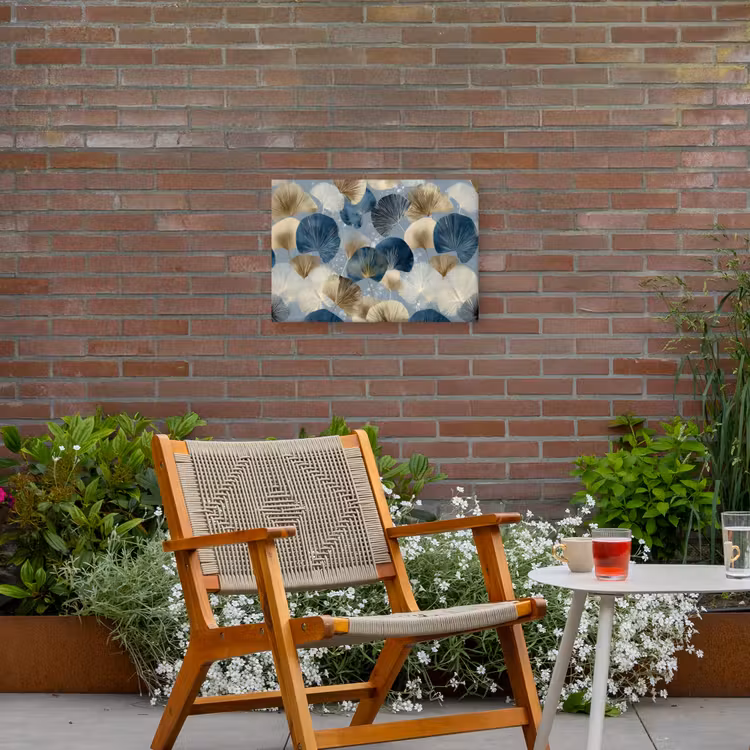 Bladeren - Abstract - Goud - Blauw Tuinposter op houten frame 2 cm dik klein -sfeer3
