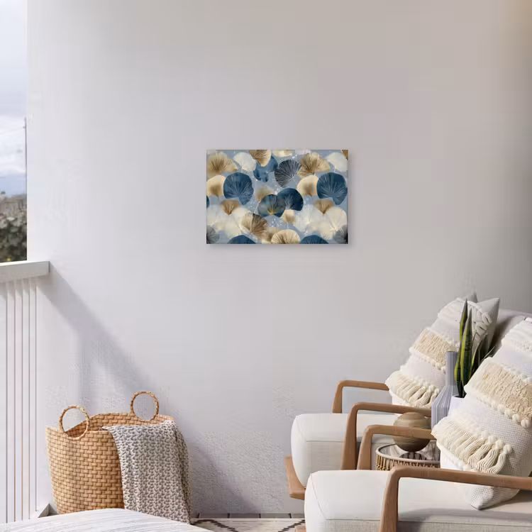 Bladeren - Abstract - Goud - Blauw Tuinposter op houten frame 2 cm dik klein -sfeer1