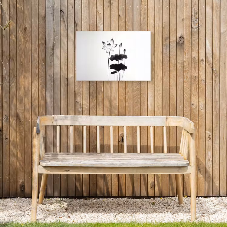 Bladeren - Zwart - Lotusbloem - Minimalitisch Tuinposter op houten frame 2 cm dik klein -sfeer4