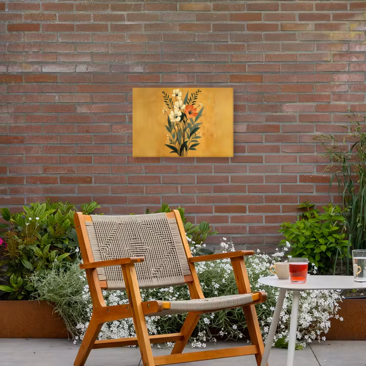 Bladeren - Boeket - Bloemen - Geel Tuinposter op houten frame 2 cm dik klein -sfeer3
