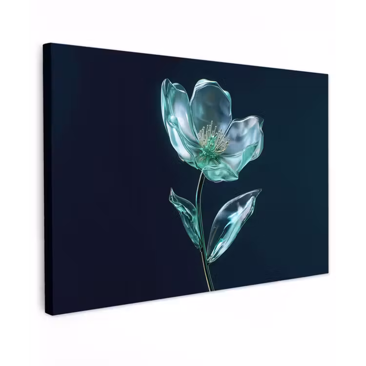 Bladeren - Bloem - Glazen - Donkerblauw Tuinposter op houten frame 2 cm dik klein -3d