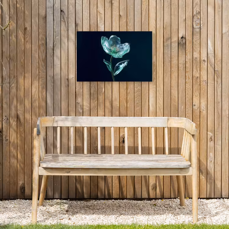 Bladeren - Bloem - Glazen - Donkerblauw Tuinposter op houten frame 2 cm dik klein -sfeer4