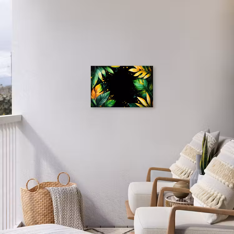 Bladeren - Groen - Geel - Verf - Jungle Tuinposter op houten frame 2 cm dik klein -sfeer1