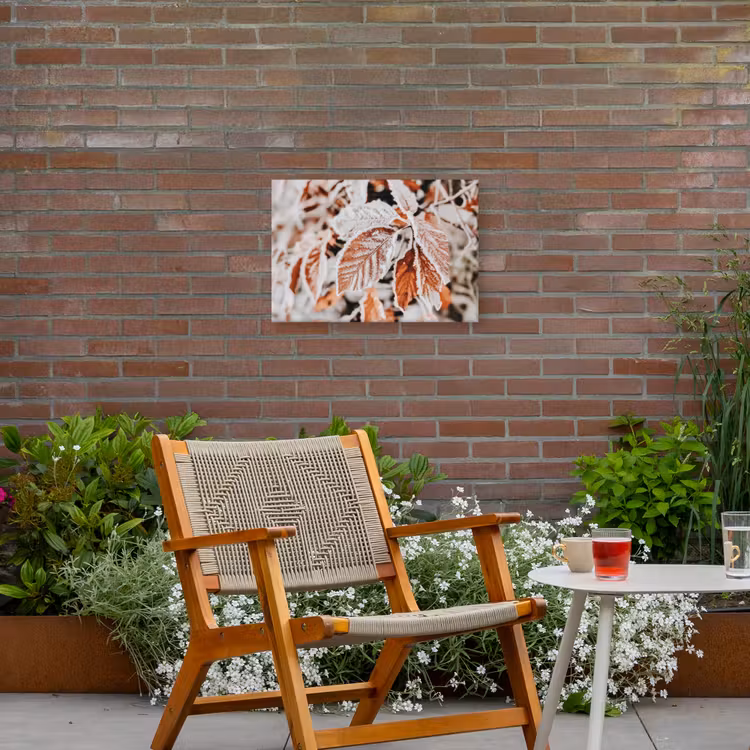 Bladeren - IJs - Winter - Natuur Tuinposter op houten frame 2 cm dik klein -sfeer3