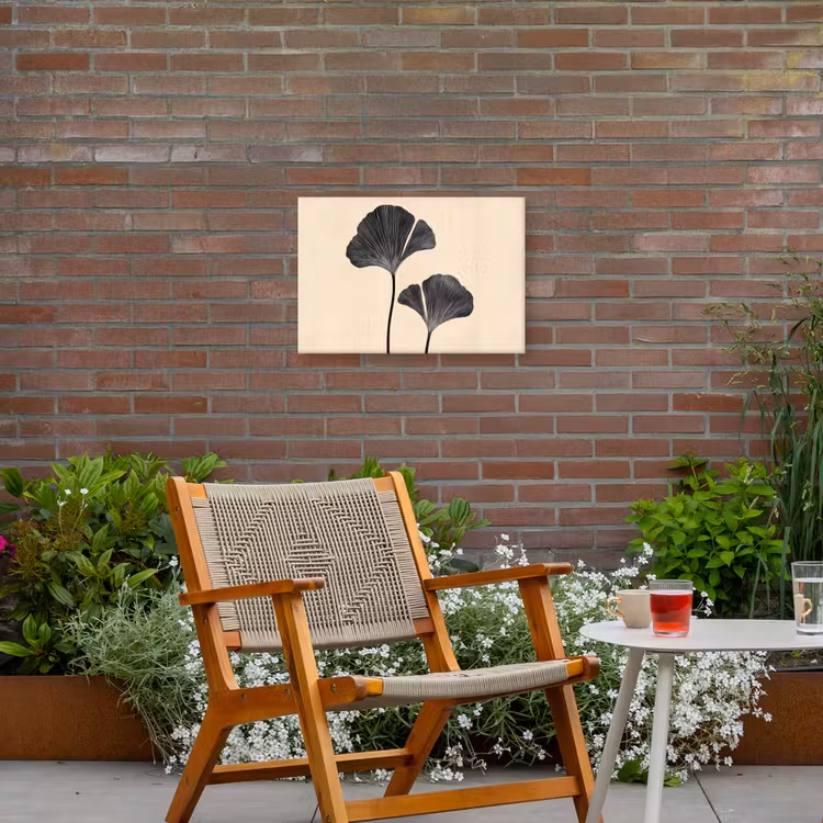 Bladeren - Minimalistisch - Zwart Tuinposter op houten frame 2 cm dik klein -sfeer3