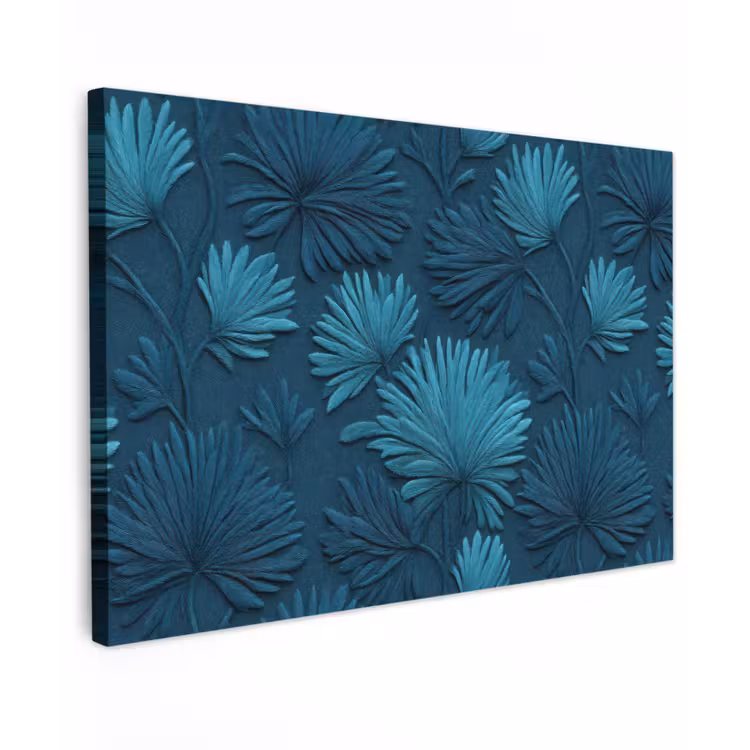 Bladeren - Reliëf - Patroon - Oceaanblauw - Modern Tuinposter op houten frame 2 cm dik klein 845 -3d