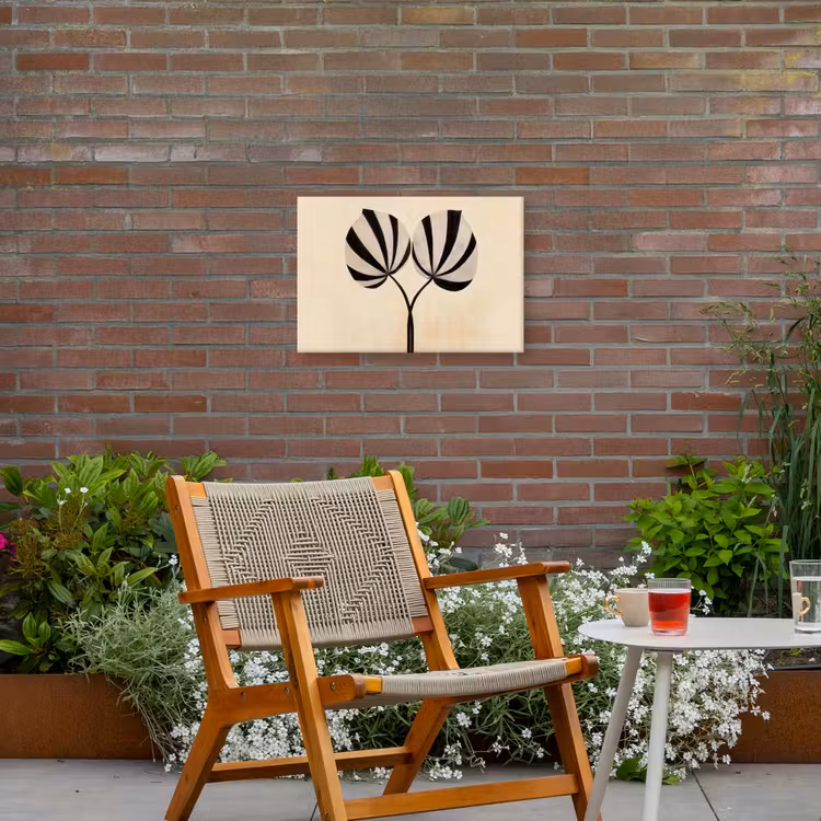Bladeren - Gestreept - Stengel - Beige Tuinposter op houten frame 2 cm dik klein -sfeer3