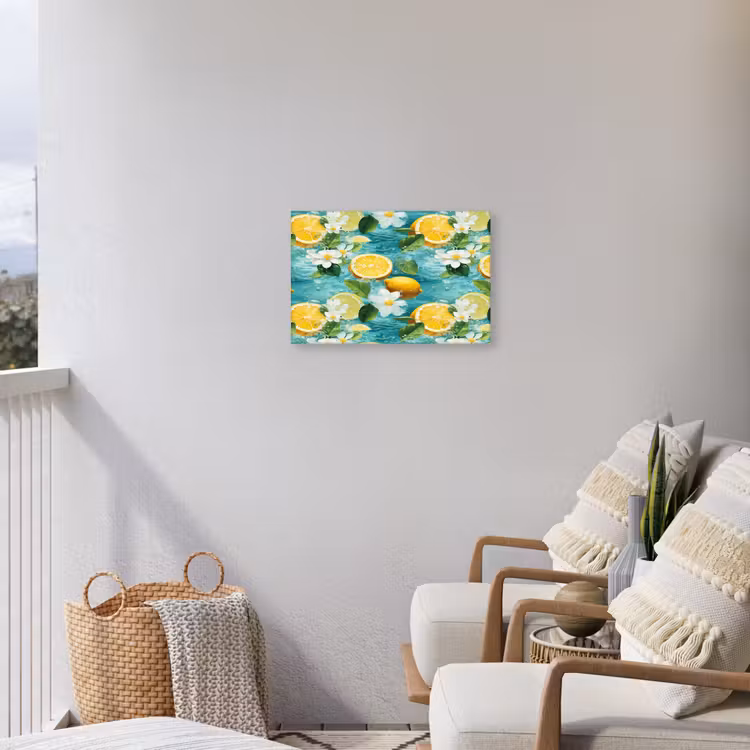 Citroen - Bloemen - Bruisend - Water Tuinposter op houten frame 2 cm dik klein 845 -sfeer1