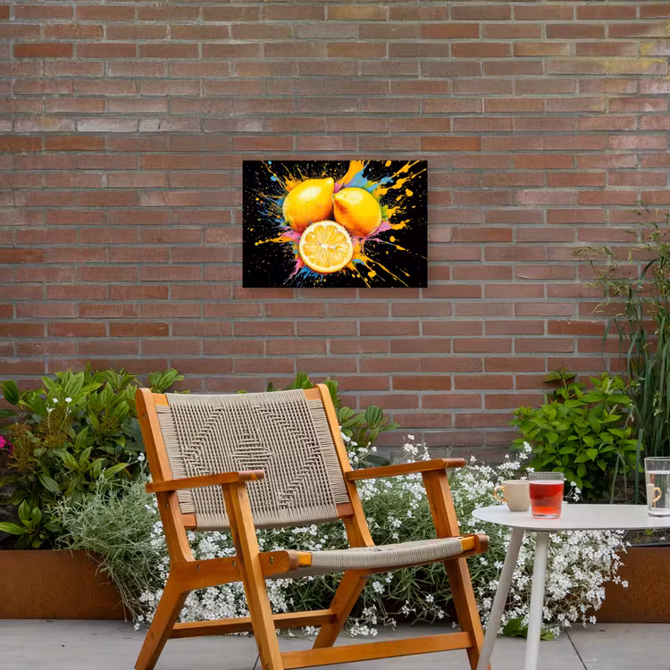 Citroen - Graffiti - Kleurrijk - Verf - Modern Tuinposter op houten frame 2 cm dik klein -sfeer3