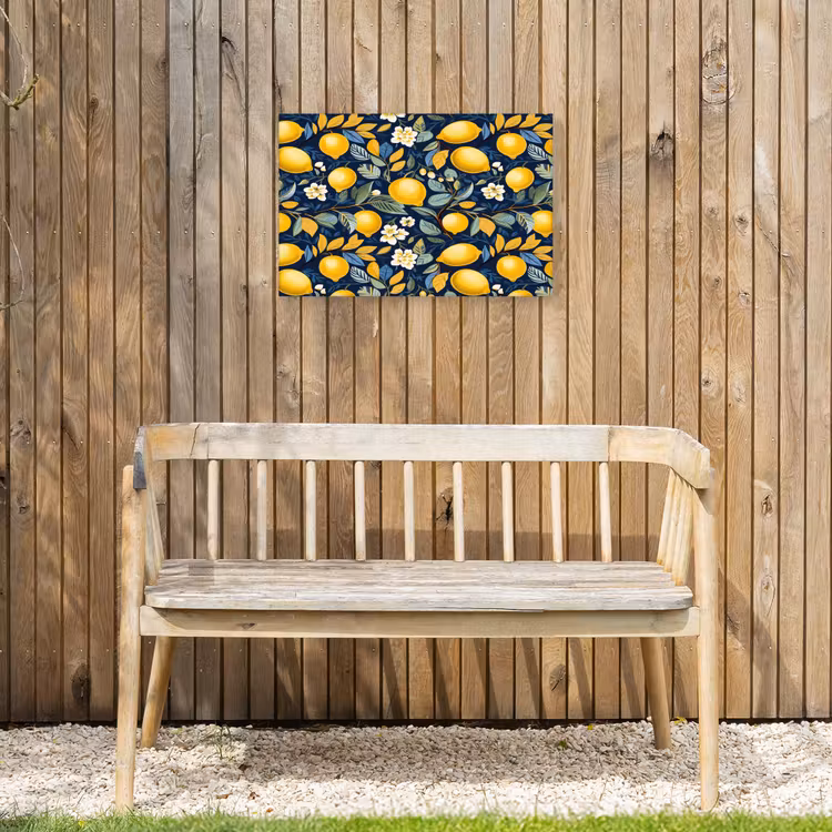 Citroenen - Bloemen - Bladeren - Blauw Tuinposter op houten frame 2 cm dik klein 845 -sfeer4
