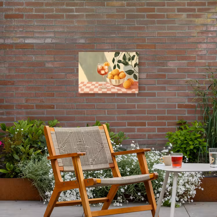 Citroenen - Glas - Tafelkleed - Geblokt Tuinposter op houten frame 2 cm dik klein -sfeer3