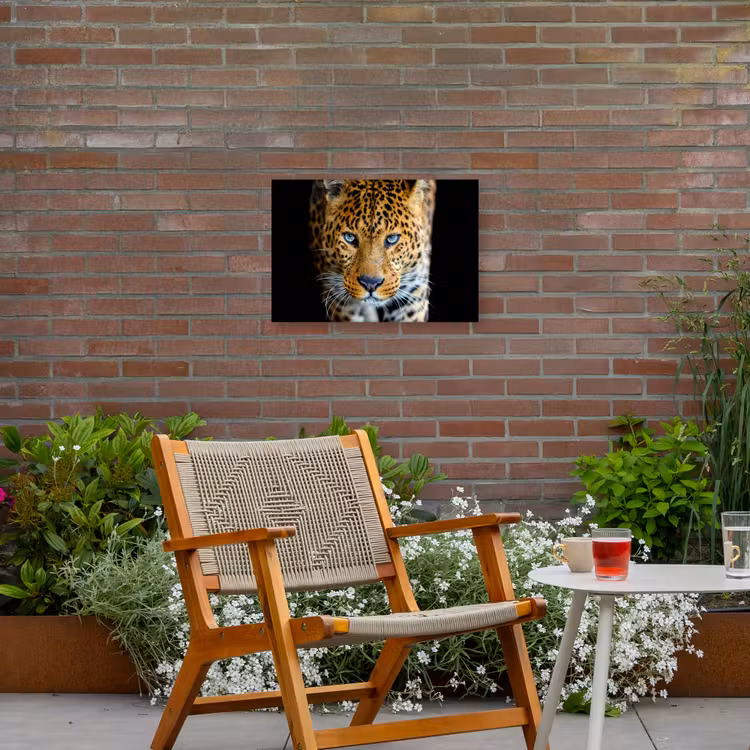 Luipaard - Dieren - Portret - Wilde dieren - Zwart Tuinposter op houten frame 2 cm dik klein -sfeer3