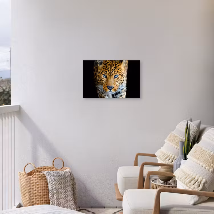 Luipaard - Dieren - Portret - Wilde dieren - Zwart Tuinposter op houten frame 2 cm dik klein -sfeer1