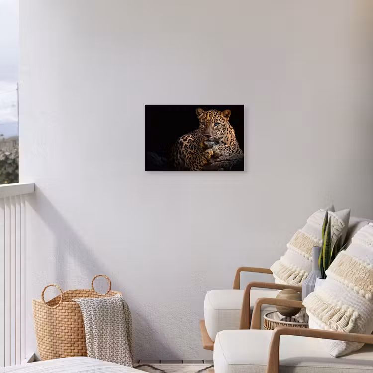 Luipaard in rust Tuinposter op houten frame 2 cm dik klein -sfeer1
