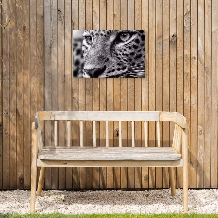 Luipaard - Zwart - Wit - Oog Tuinposter op houten frame 2 cm dik klein -sfeer4