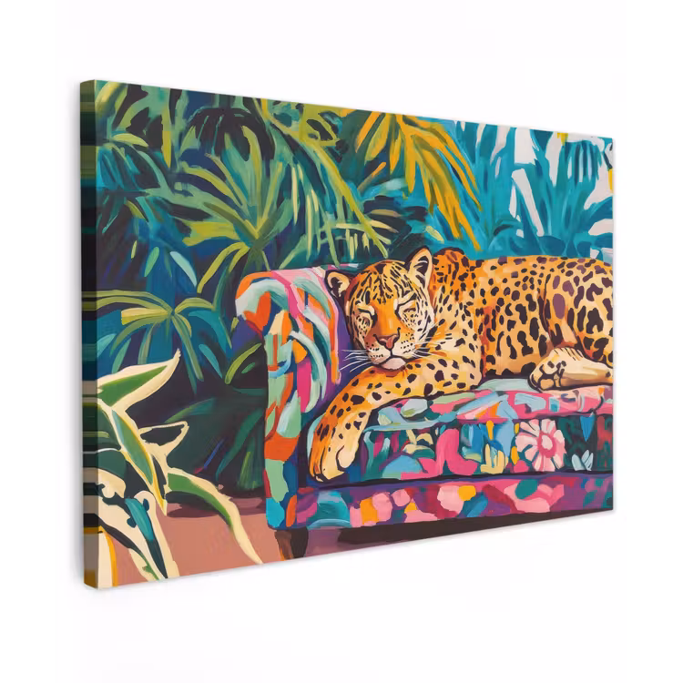 Luipaard - Kleurrijk - Tropisch Tuinposter op houten frame 2 cm dik klein -3d