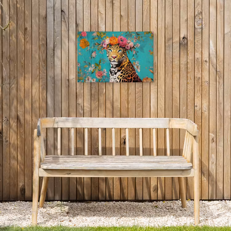 Luipaard - Bloemen - Kroon Tuinposter op houten frame 2 cm dik klein -sfeer4