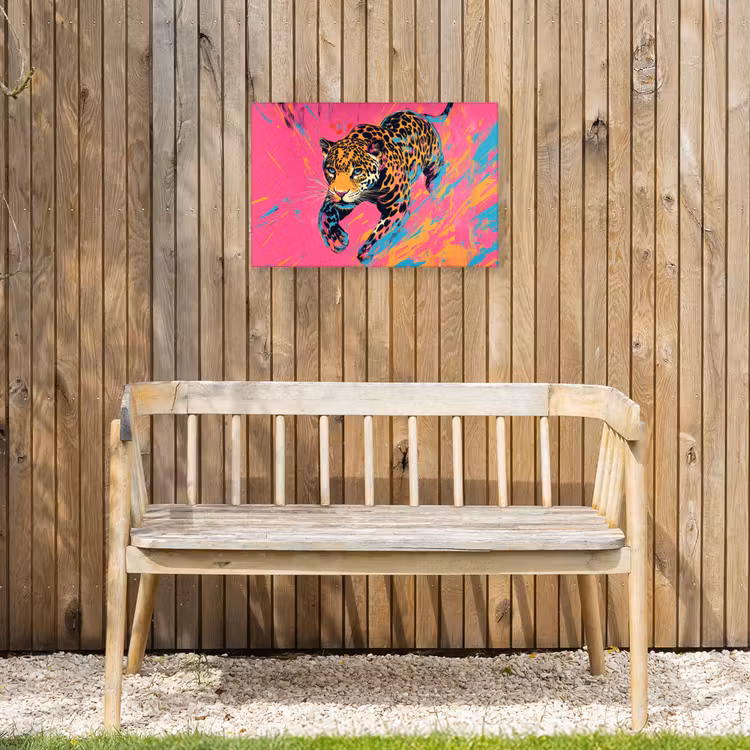 Luipaard - Roze - Oranje - Blauw - Verf Tuinposter op houten frame 2 cm dik klein -sfeer4