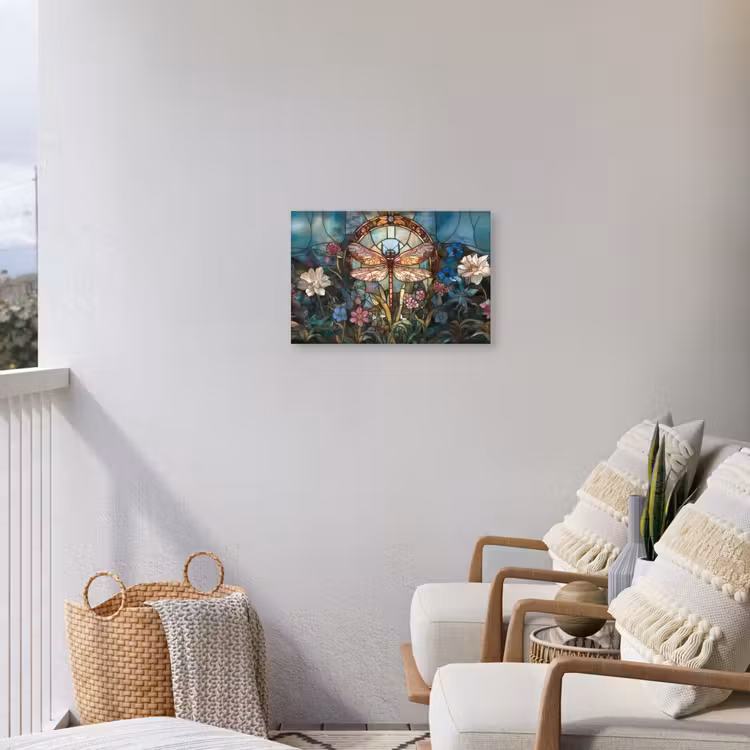 Libelle - Mozaïek - Bloemen - Kleurrijk Tuinposter op houten frame 2 cm dik klein -sfeer1