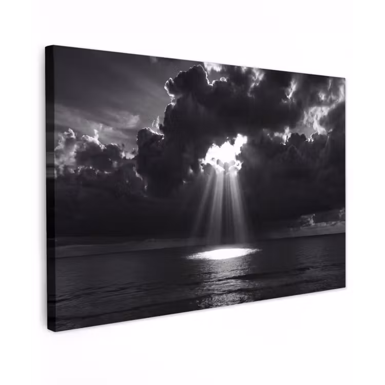 Licht - Wolken - Zee - Zwart-wit - Natuur Tuinposter op houten frame 2 cm dik klein -3d