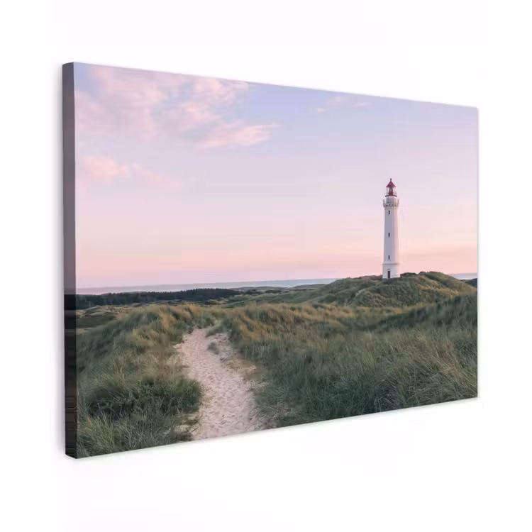 Vuurtoren - Duinlandschap - Zee Tuinposter op houten frame 2 cm dik klein -3d
