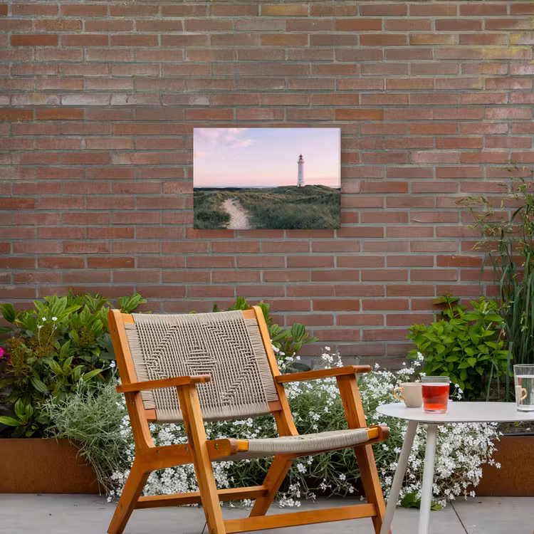 Vuurtoren - Duinlandschap - Zee Tuinposter op houten frame 2 cm dik klein -sfeer3