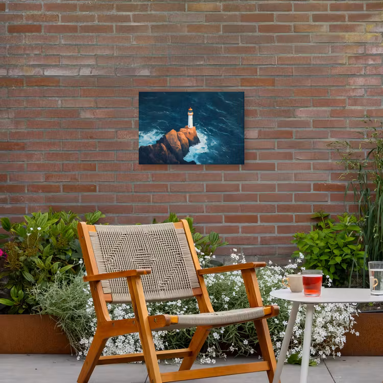 Vuurtoren - Rots - Zee - Golven Tuinposter op houten frame 2 cm dik klein -sfeer3