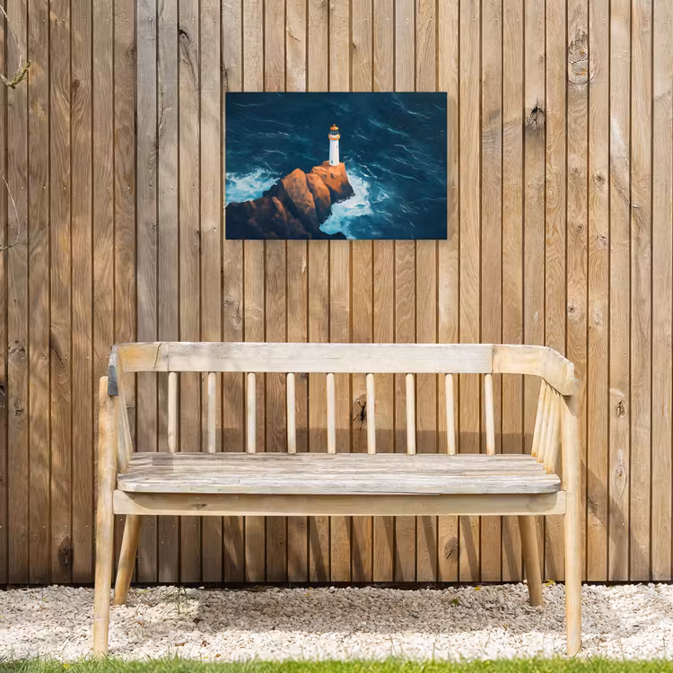 Vuurtoren - Rots - Zee - Golven Tuinposter op houten frame 2 cm dik klein -sfeer4