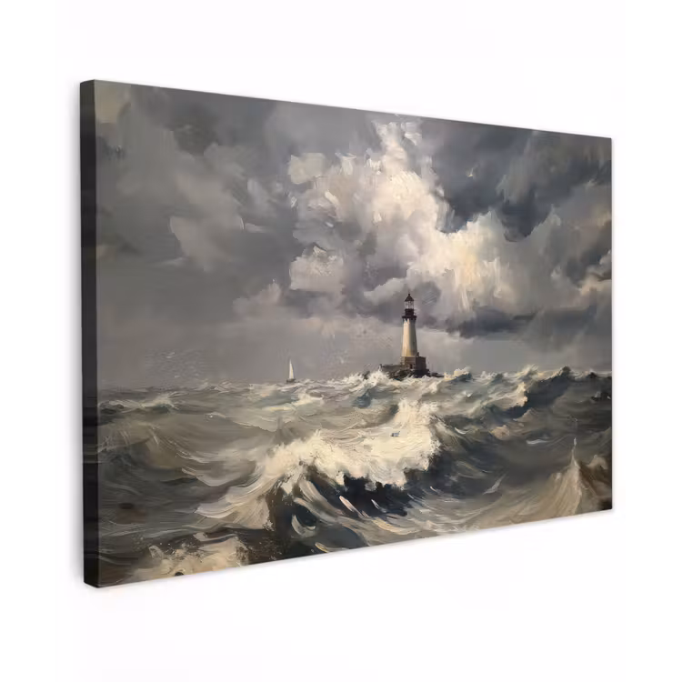 Vuurtoren - Golven - Storm Tuinposter op houten frame 2 cm dik klein -3d