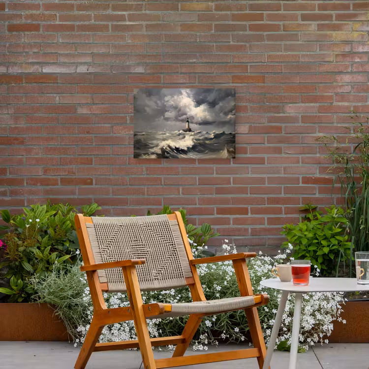 Vuurtoren - Golven - Storm Tuinposter op houten frame 2 cm dik klein -sfeer3