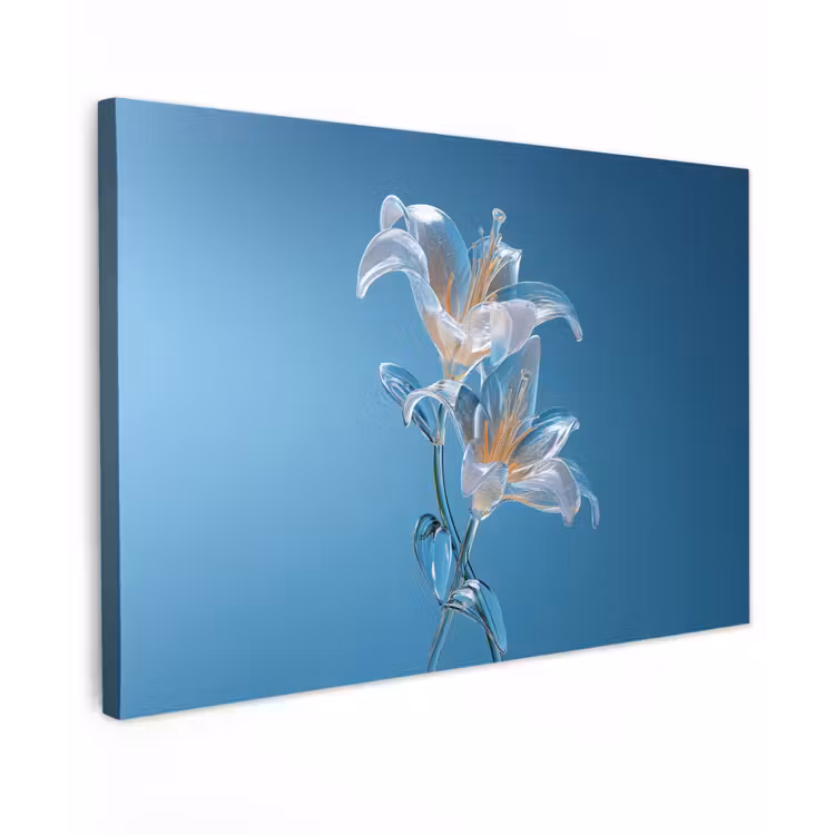 Lelies - Blauw - Glazen Tuinposter op houten frame 2 cm dik klein -3d