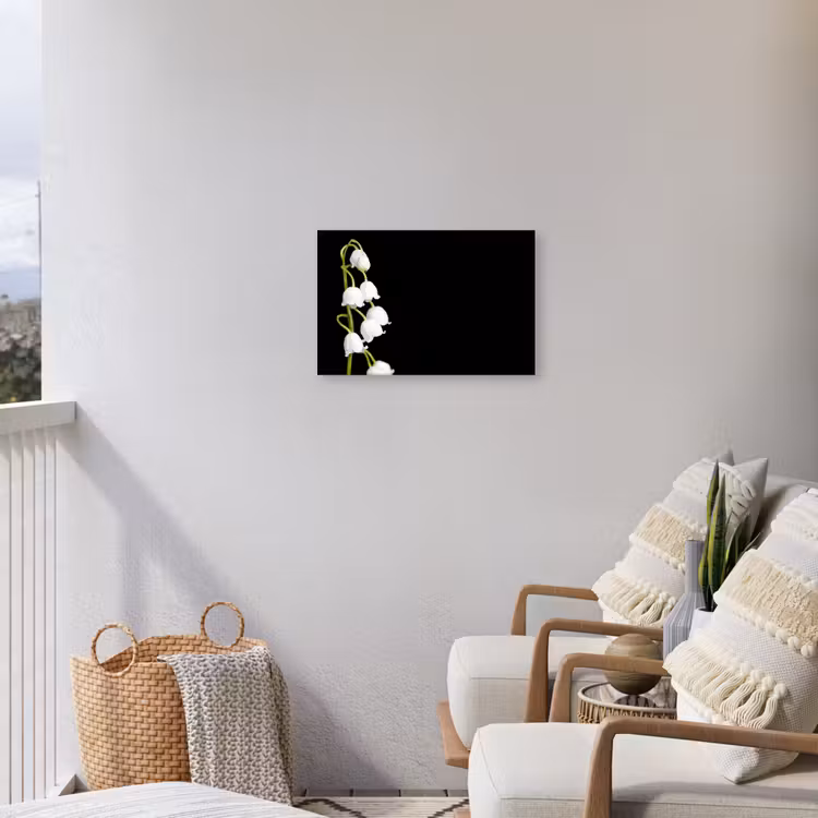 Lelietjes van dalen - Bloemen - Zwart - Flora Tuinposter op houten frame 2 cm dik klein -sfeer1